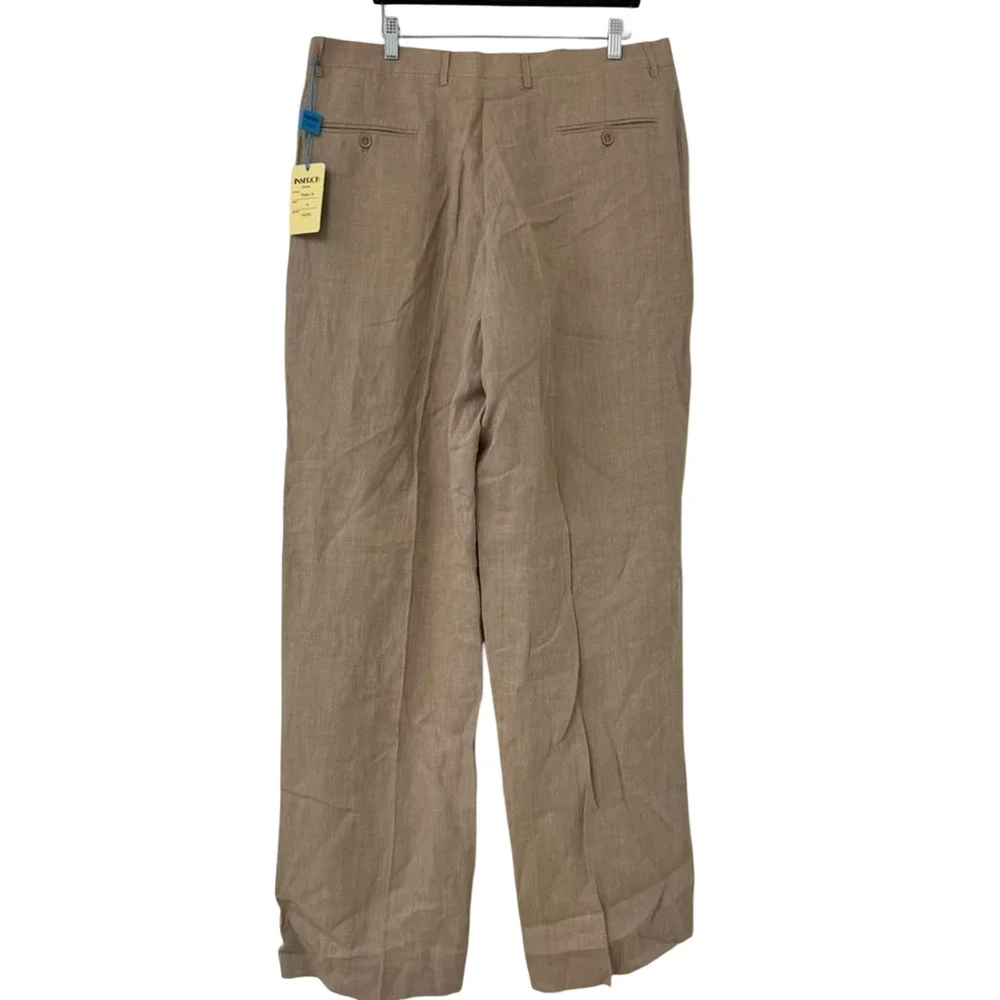 Inserch 100% Linen Mens Taupe Beige Pleated Dress Resort Pants NWT sz 38 x 35